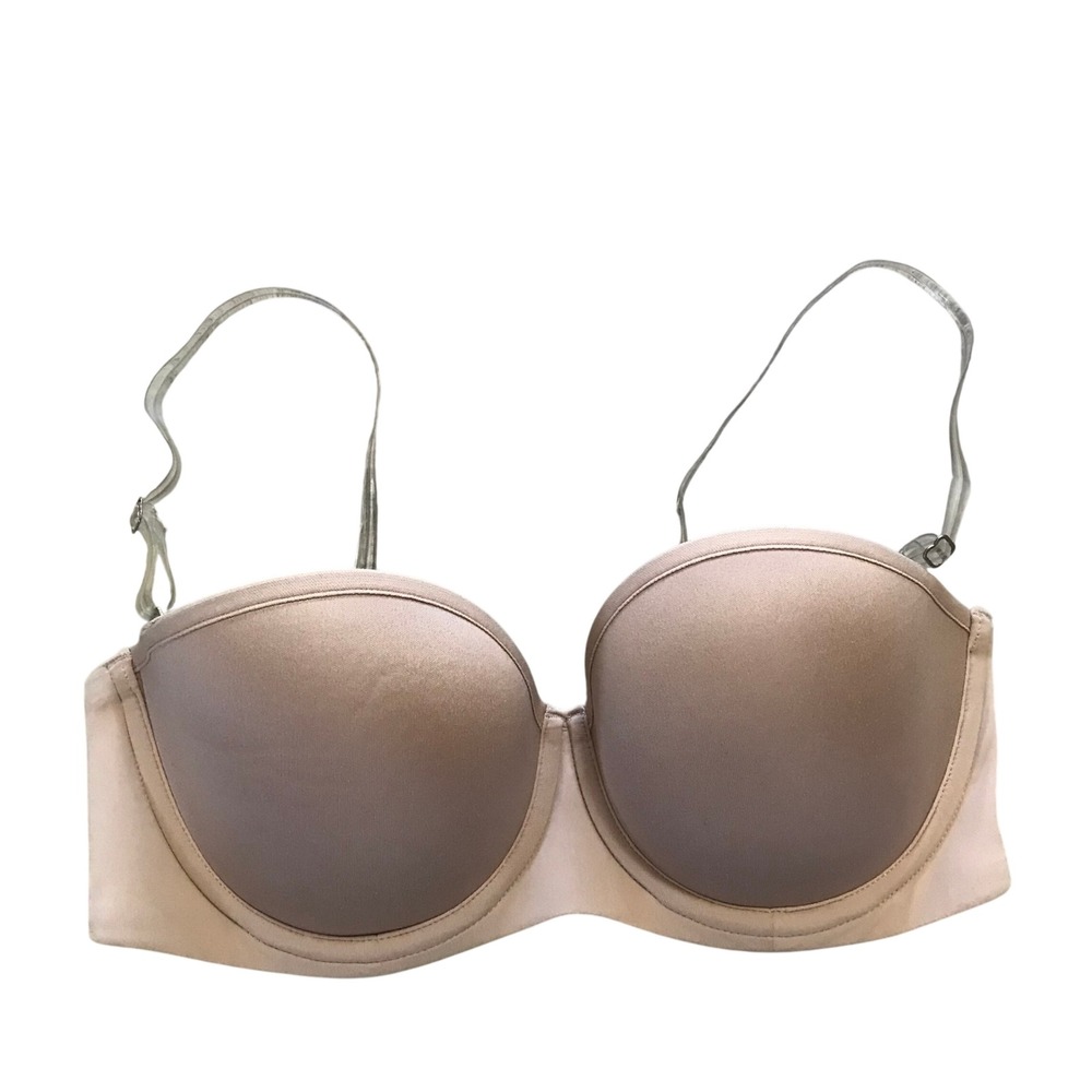 ThirdLove 24/7 Classic Strapless Bra Nude Beige Underwire 32C Clear Straps